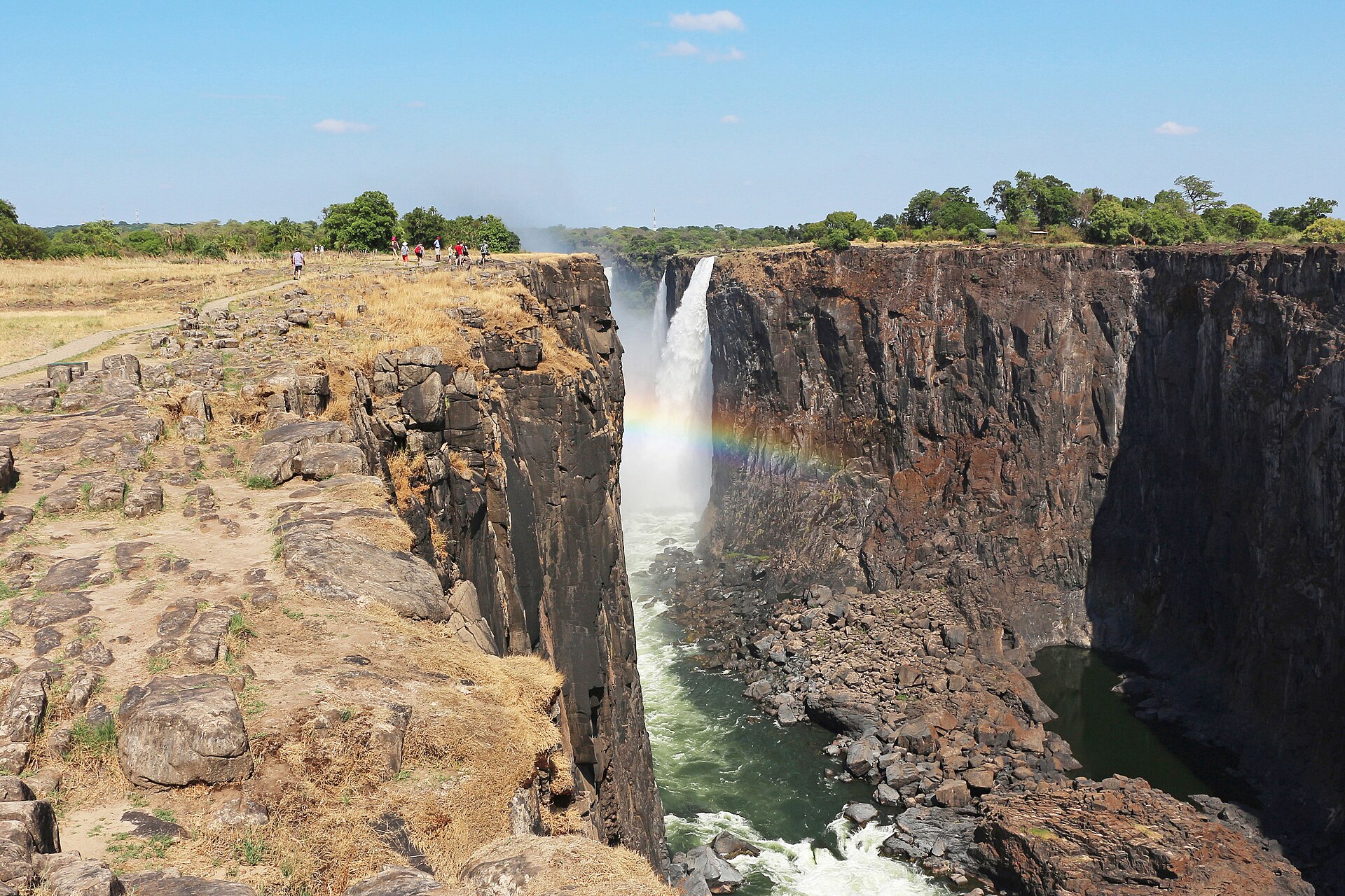 Le rideau des chutes vu de la rive zimbabwéenne